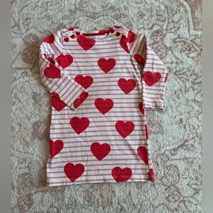 Mini Boden PLAY condition Pink and Red Striped Dress with Heart Buttons